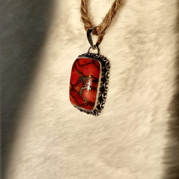 Sterling Silver Natural Red Mohave Copper Turquoise Pendant. - Picture 7 of 8